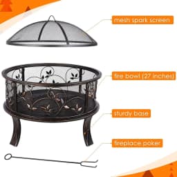 Garden Fire Bowls, Fire Basket with Spark Guard Ø71cm,Fireplace Retro Look,Incl. Poker&Charcoal Grate, Heating in Winter Stable