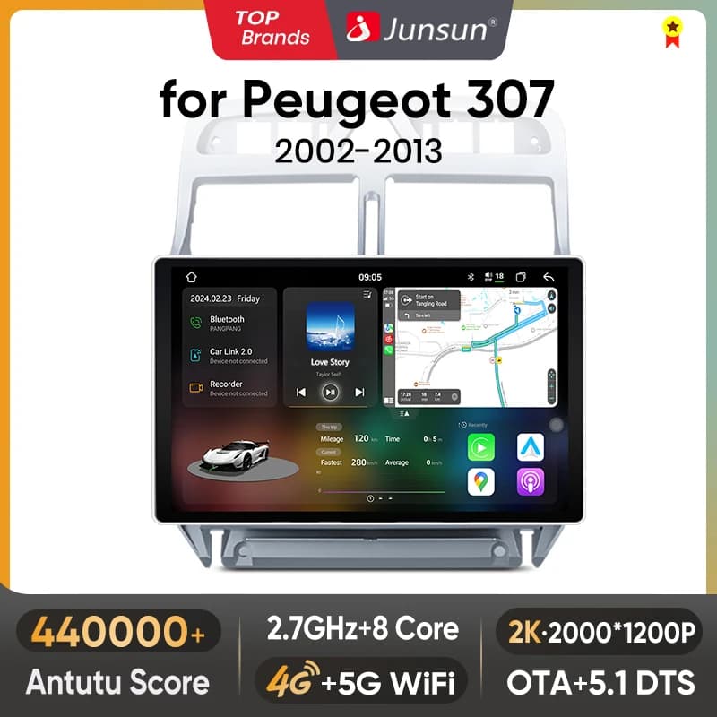Junsun 7870 2K Wireless CarPlay Android Auto Car Intelligent Systems For Peugeot 307 307CC 307SW 2002-2013 RDS FM Multimedia