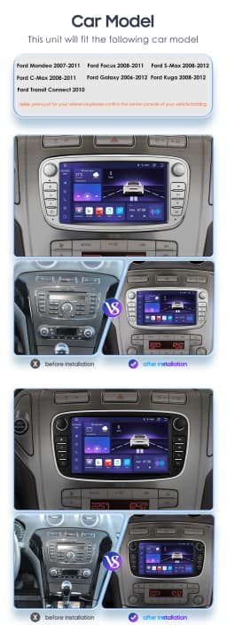 2 Din Carplay Android12 Car Radio For Ford/Focus/S-Max/Mondeo 9/GalaxyC-Max Car Multimedia Player Navigation GPS WiFi 7862
