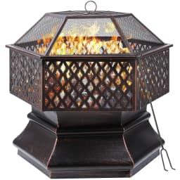 26'' Fire Bowl with Spark Protection and Grill Grate, Outdoor Fire Pit for the Garden, 4-in-1 BBQ Grill with Cover, Poker