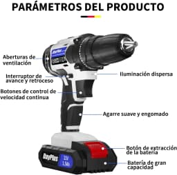 DayPlus 21V Cordless Drill Driver,Electric Cordless Screwdriver 45Nm with 1500mAh Battery, 2 Speeds, 29CS Accessories