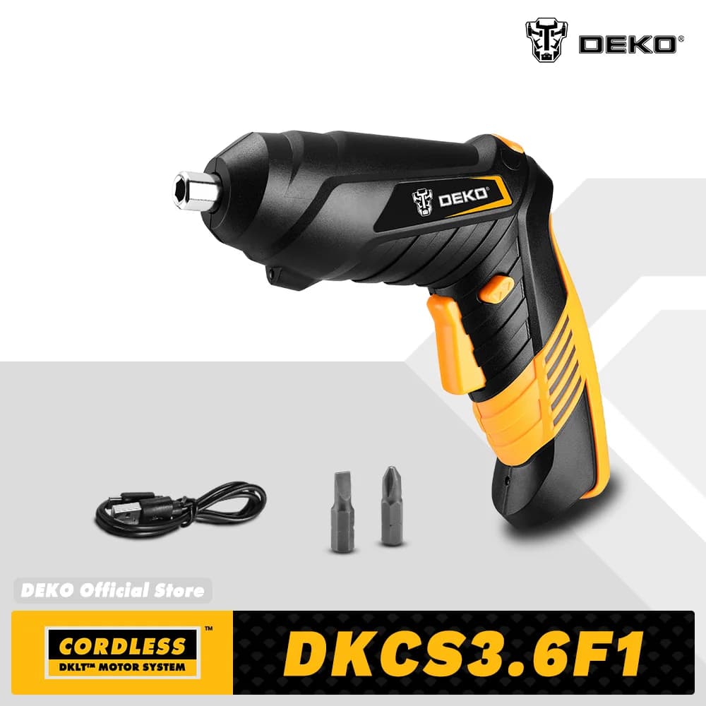 DEKO DKCS3.6O1 Cordless Electric Screwdriver Rechargeable Power battery Screwdriver Twistable Handle LED Torch Power Tool
