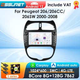 2Din Carplay Android Car Radio For PEUGEOT 206 206CC 206SW 2000-2008 Car Multimedia Player GPS Autoradio 4G-LET 7862
