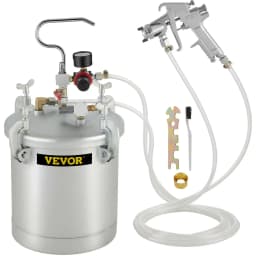 10L Silver Pressure Paint Pot Tank Spray Gun 3mm W/ Air Regulator 2PCs 10ft Hoses