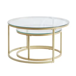EGOONM 2 in 1 Iron Coffee Table Fashion Small Apartment Living Room Coffee Table Tempered Glass Round Sofa Side Coffee Table