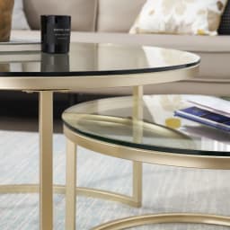 EGOONM 2 in 1 Iron Coffee Table Fashion Small Apartment Living Room Coffee Table Tempered Glass Round Sofa Side Coffee Table