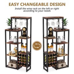 Tribesigns Wine Rack Freestanding Floor, 5-Tier Wine Baker Rack with Glass Holder & Wine Storage, Industrial Wine Display Shelf