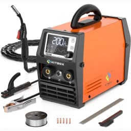 HITBOX MIG Welder 4 in 1 Stick/MMA Flux Core MIG Lift TIG Support Spool Gun Semi-Automatic Welding Machine Non Gas Soldering Inverter Welder for 1KG Welding Wire HIM200