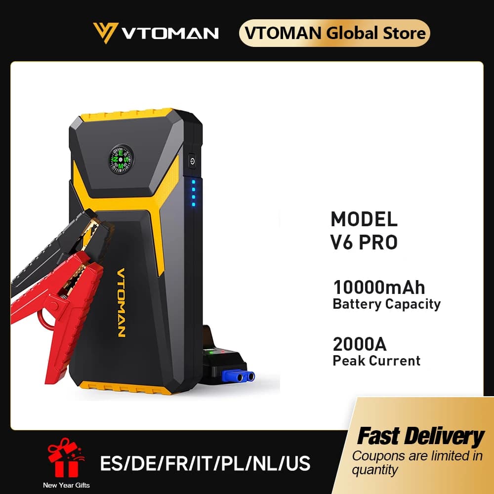 VTOMAN V6 Pro Car Jump Starter Power Bank 2000A Car Battery Charger Auto Emergency Booster Starting Device Jump Starter