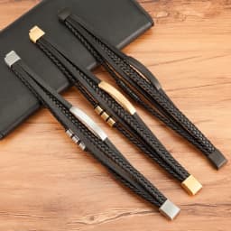 TYO New Stainless Steel Black Multilayer Genuine Leather Bracelet For Men Magnetic Clasp Button Vintage Braid Bangle Jewelry