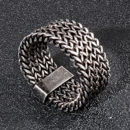 Fongten Men Ring Stainless Steel Mesh Chain Charm Rings For Men Hip Hop Finger Multiple Color Jewelry
