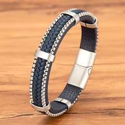TYO New Arrivel Punk Design Chain Stainless Steel Braid Leather Bracelet for Men Magnetic Buckle Charm Jewelry Gifts Customized