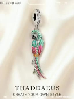 Colorful Striking Parrot Pendant 925 Sterling Silver Dangle Charm Women New Fine Jewelry
