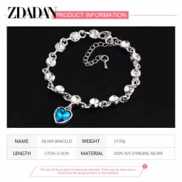 ZDADAN 925 Sterling Silver Charm Sapphire Heart Bracelet Chain For Women Fashion Engagement Party Jewelry Gift
