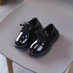 Boys Performance Leather Shoes Spring and Autumn New 2023 Britain Style All-match Black Children's Fashion Black Lace-up Simple