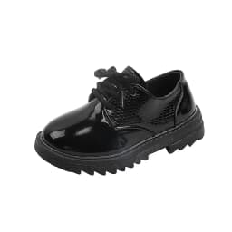 Boys Performance Leather Shoes Spring and Autumn New 2023 Britain Style All-match Black Children's Fashion Black Lace-up Simple
