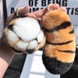 Cute Tiger Paw Key Chain Real Rex Rabbit Fur Keychain Cute Pompom Tiger Tail Keyring Bag Charm Trinkets Pendant Jewelry
