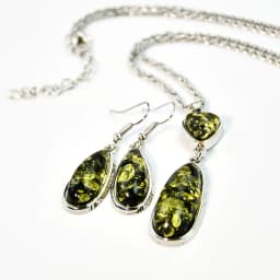Yumfeel New Amber Pendant Necklace & Earrings Women Vintage Boho Vintage Jewelry Set