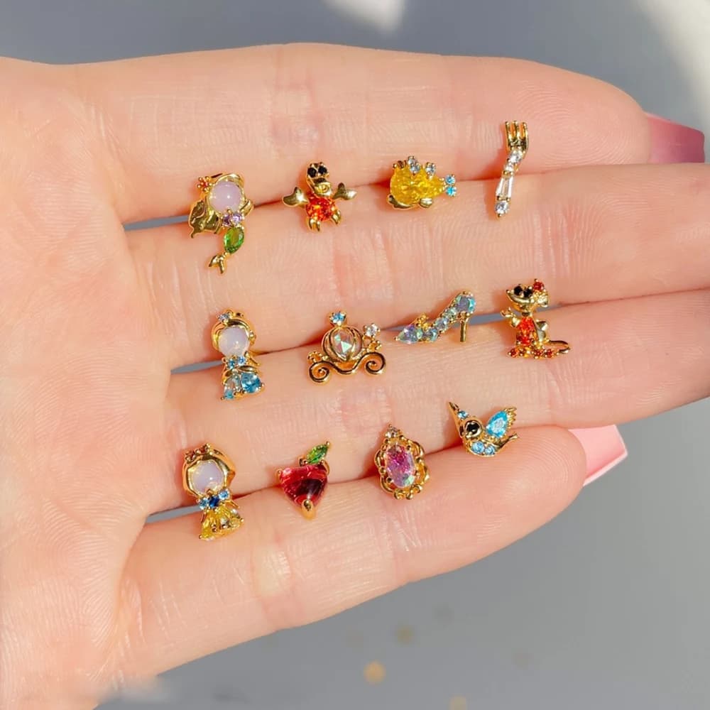 4Pcs Exquisite Cartoon Heart Earrings For Women Bling Zircon Stud Earring Girl Wedding Party Sweet Jewelry Piercing Brincos