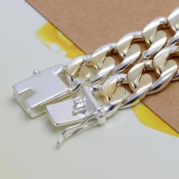 925 Sterling Silver Colorful 10 MM Sideways Cuban Chain Mens & Womens Wedding Bracelet Fashion Charm Birthday Gift