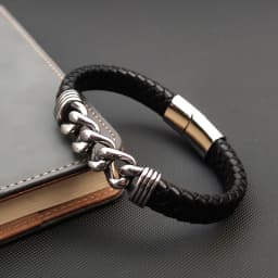 MingAo Luxury Chain Leather Braid Men Bracelet Stainless Steel Buckle Business Men's Bangles for Friend Partner Lovers Gift