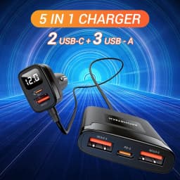 ASOMETECH 78W USB Car Charger 5 Ports QC3.0 PD3.0 SCP USB Type C Quick Charger For iPhone Samsung Tablet Xiaomi Car USB Charger