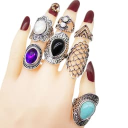 50pcs/Lot Wholesale Vintage Exaggerate Big Water Drop Finger Rings for Women Purple Crystal Oval Opal Stone Bear Acrylic Jewelry