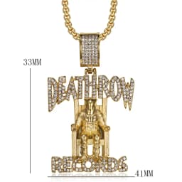 Hiphop Deathrow Records Stainless Steel Pendant Necklaces for Men Iced Out Cubic Zirconia Charms Pendants Fashion Jewelry