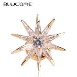 Blucome Cubic Zircon Star Brooches Gold-Color Copper Brooch Badge Collar Clip Up Chapter Copper For Women Medal Pins Jewelry