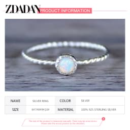 ZDADAN 925 Sterling Silver Opal Ring For Women Wedding Jewelry Party Gift
