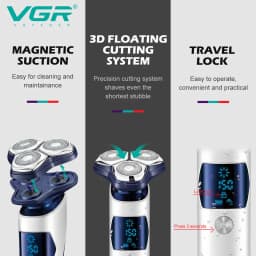 VGR 3D Pro Electric Shaver For Men Washable Beard Rotary Electric Razor Rechargeable Facial Shaving Machine Wet Dry USB