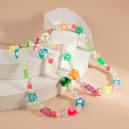 New Korean Fashion Simulated Pearls Necklace For Women/Men Bohemia Colorful Geometric Fruit Flowers Chain Choker Kpop Jewelry