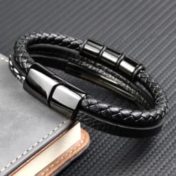 MingAo Charm Name Letter Customize Leather Breaclet for Women Men Stainless Steel Beads Braided Rope Wrist Bracelet Personalized