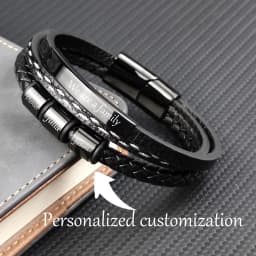 MingAo Charm Name Letter Customize Leather Breaclet for Women Men Stainless Steel Beads Braided Rope Wrist Bracelet Personalized