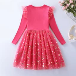Girls' Autumn New Cotton Embroidered Cartoon Unicorn Mesh Dress