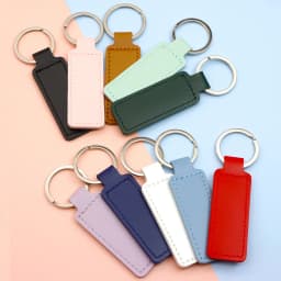 10Pcs Bright PU Leather Keychain Double Sided Customiz Car Thread Gift Metal Pendant PU Key Chain Simple KeyChains Keyholde
