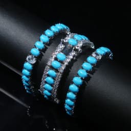 Fashion Jewelry Turquoise Blue Double Row White CZ Stone Tennis Bracelet for Women with Platinum Plated Color Chain 17cm 19cm