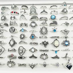 50pcs/Lot Wholesale Hot Big Fake Opal Carved Finger Rings for Women Party Beauty Crystal Flower Moon Sun Skull Crown Bar Jewelry