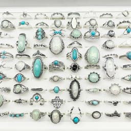 50pcs/Lot Wholesale Hot Big Fake Opal Carved Finger Rings for Women Party Beauty Crystal Flower Moon Sun Skull Crown Bar Jewelry