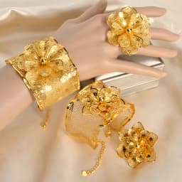 Dubai Gold Color Rings Bangles Set For Women Wedding Turkish Nigerian Bride Indian Brazilian Fashion African Hawaiian Jewelry