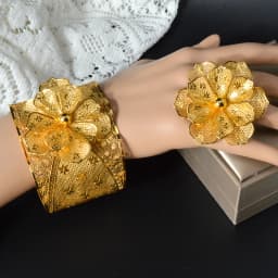 Dubai Gold Color Rings Bangles Set For Women Wedding Turkish Nigerian Bride Indian Brazilian Fashion African Hawaiian Jewelry