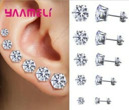 925 Sterling Silver Stud Earring Cubic Zircon Rhinestone Claw Setting Jewelry for Man Woman 3/4/5/6/7/8MM Mix Size 6 Pairs