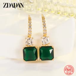 ZDADAN 925 Silver 18K Gold Square Emerald Drop Earrings For Women Wedding Jewelry