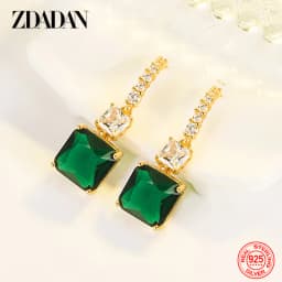 ZDADAN 925 Silver 18K Gold Square Emerald Drop Earrings For Women Wedding Jewelry