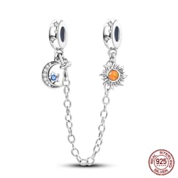 2024 New Hot Genuine 925 Sterling Silver Star Moon Sunflower Safety Chain Spacer Bead Charm for Brand Original Bracelet DIY