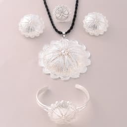 Silver Plated Fashion Ethiopian Big Size Earrings/Pendant/Ring Jewelry Sets Silver Plate Africa Bride Wedding Eritrea Set Gifts