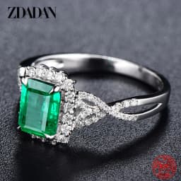 ZDADAN 925 Sterling Silver Charm Emerald Ring For Women Fashion Party Jewelry Engagement Gift