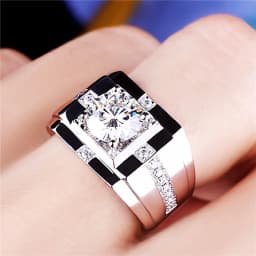New Arrival Men Ring Adjustable Hot Selling Fashion Crystal Cross Square Pattern Ring S925 Silver For Boyfriend Anniversary Gift
