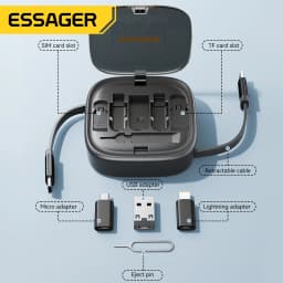 Essager USB C To Tpye C Cable PD 60W To Micro Lighting Fast Charging Data Travel Multi Functional Cord With Holder Storage Box
