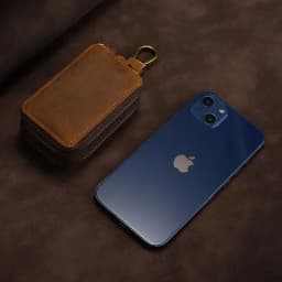 New Genuine Leather Car Key Pouch Wallet Double Zipper Crazy Horse Leather Designer Keychain Holder Organizer Key Case Bag Cover